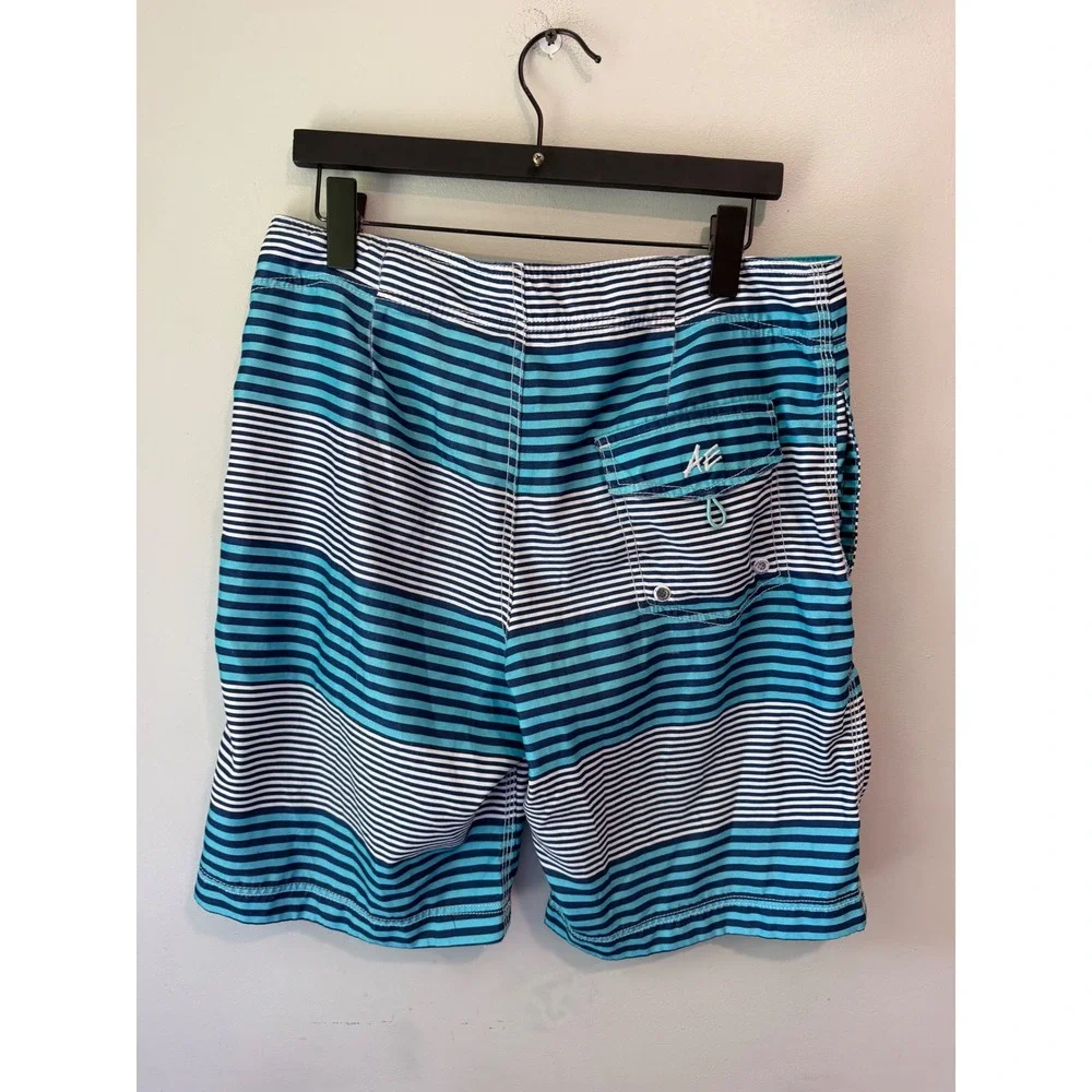 American Eagle Mens Blue White Striped Board Shorts Swim Trunks Size Medium